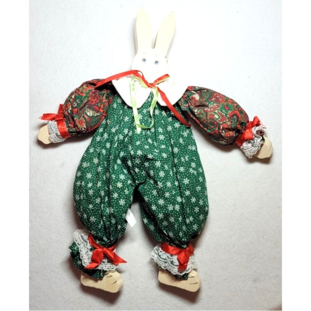 Vtg Folk Art Style Shelf Sitter Rabbit Tole Paint Wooden Christmas Cottage Core